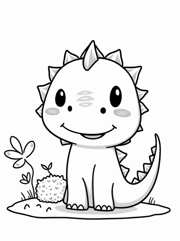 Create a series of portrait-oriented coloring pages in a child-friendly style. The images should feature Baby Dinosaurs, with simple, bold lines and a clean white background. Each page should be designed for young children to color, with large, clear illustrations that fill most of the page. Ensure that the designs are easy to color, with minimal intricate details, to cater to a younger audience.
