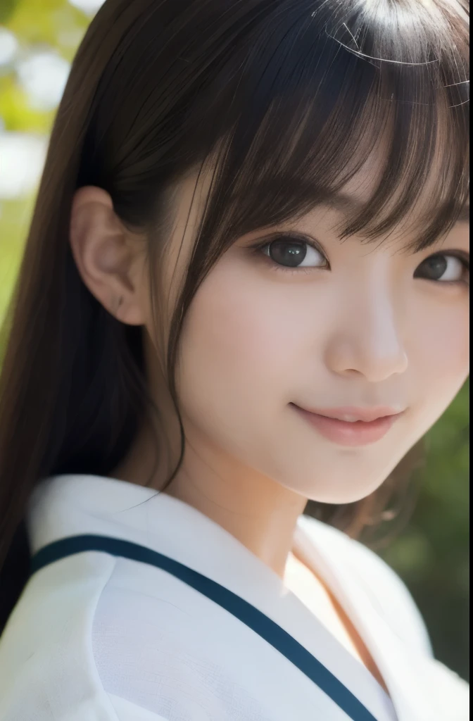 best quality, face focus, soft light, ultra high res, (photorealistic:1.4), RAW photo,(Shinozaki Ai), (fair skin), (kawaii),
1 Japanese girl, solo, cute, smile, (pupil, lights in the eyes), detailed beautiful face, Medium-sized breasts,(high resolution detail of human skin texture),(long hair),(portrait), upper body, white traditional kimono, A sunny afternoon, Zoom on the face