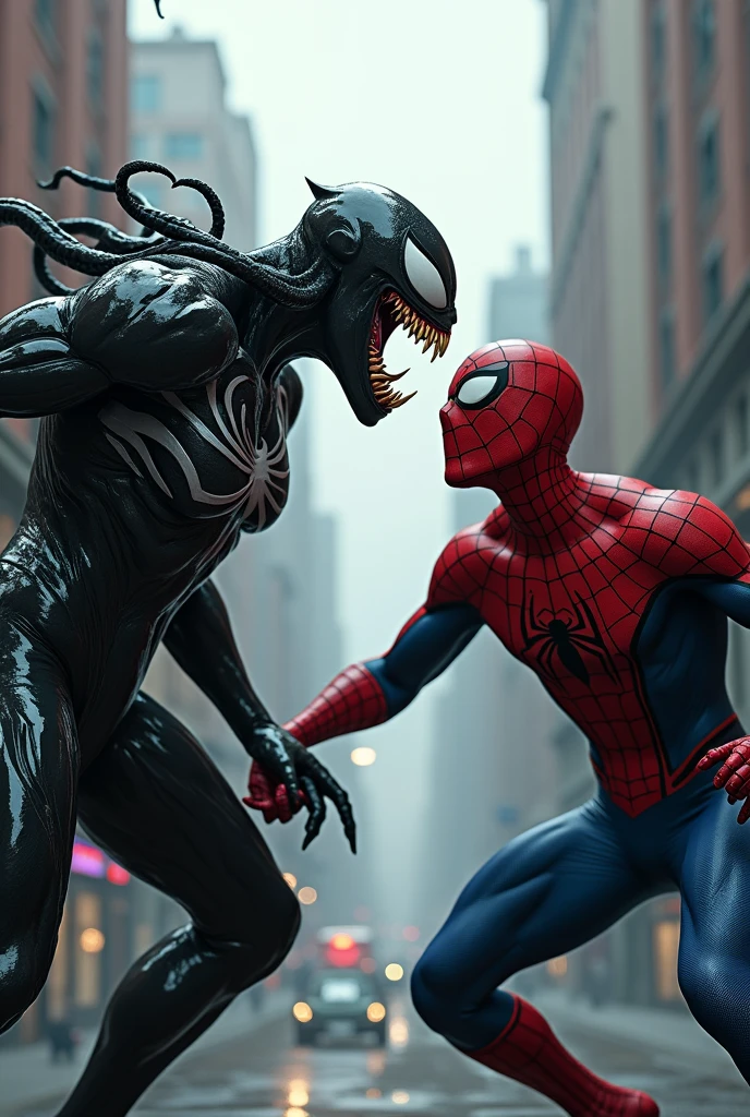 Female Venom (no hair, no spider logo) vs spiderman