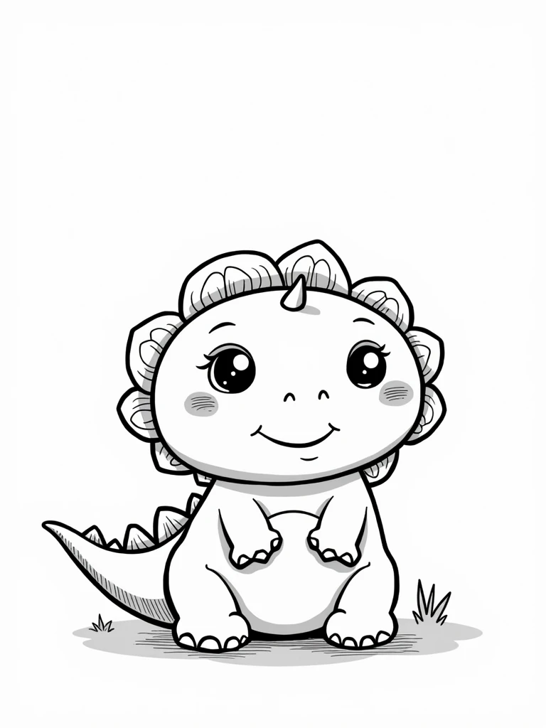 Create a series of portrait-oriented coloring pages in a child-friendly style. The images should feature Baby Dinosaurs, with simple, bold lines and a clean white background. Each page should be designed for young children to color, with large, clear illustrations that fill most of the page. Ensure that the designs are easy to color, with minimal intricate details, to cater to a younger audience.