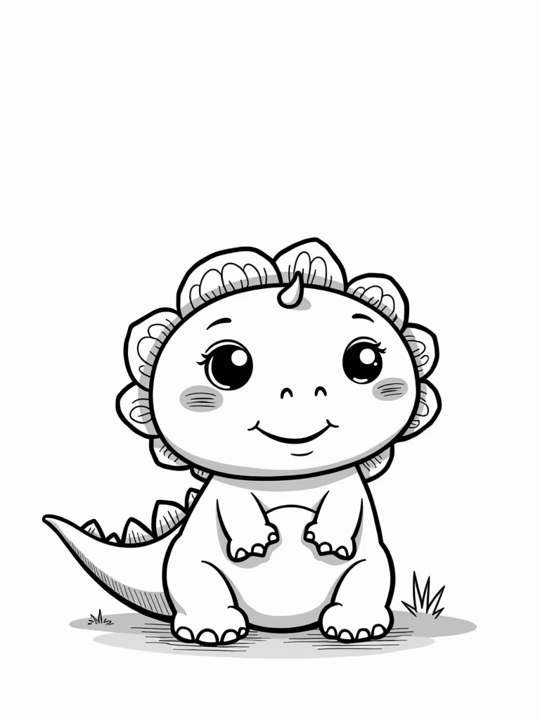 Create a series of portrait-oriented coloring pages in a child-friendly style. The images should feature Baby Dinosaurs, with simple, bold lines and a clean white background. Each page should be designed for young children to color, with large, clear illustrations that fill most of the page. Ensure that the designs are easy to color, with minimal intricate details, to cater to a younger audience.