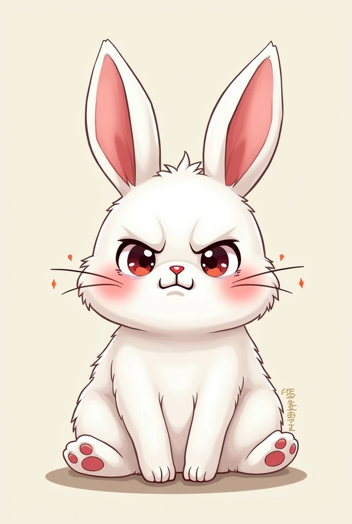 Drawing of a white kawaii rabbit with a mean face