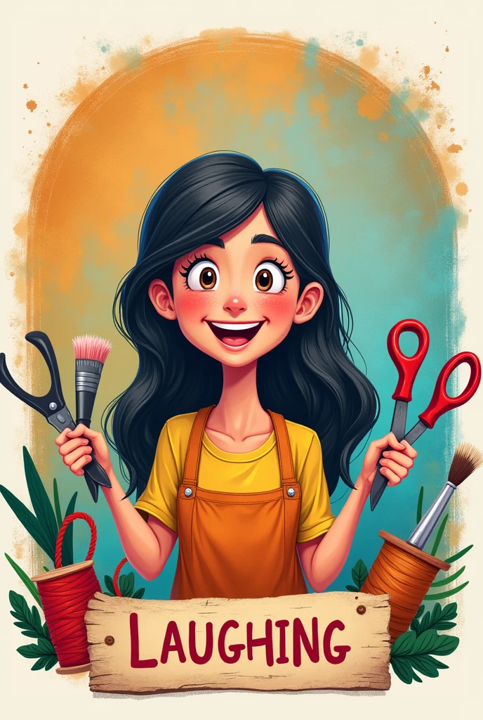 I've a youtube channel named Laughing Handicrafts in which i upload handcraft and DIY videos and sometimes funny contents.
Now give me a logo which represent my channel properly. The logo must contain a girl with crafting tools in her hand and the name of my channel.
The background should be large and logo should be small and the logo should be colorful