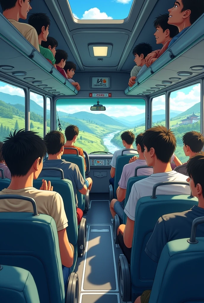Tourist bus seats many people Japan Bus Boys in their 20s group