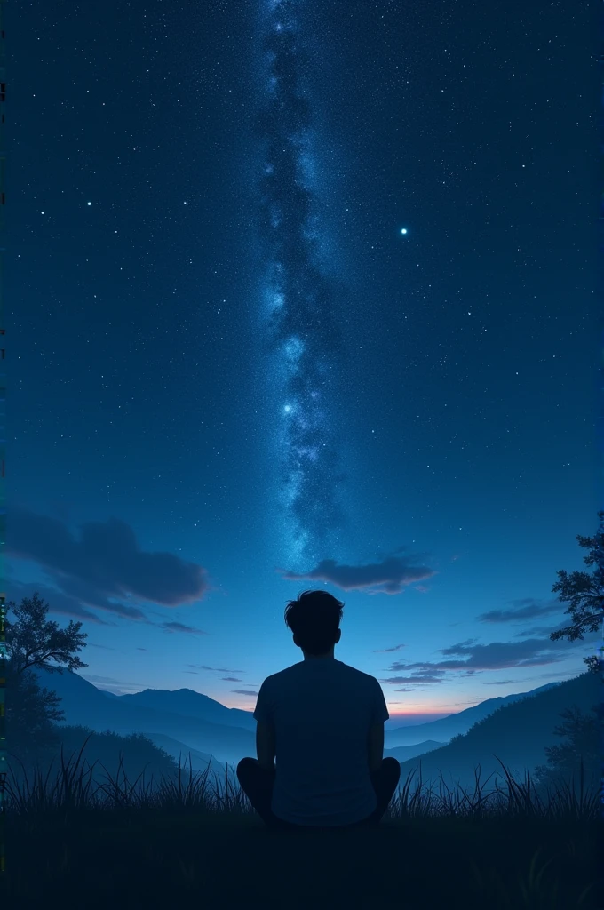 A man sitting watching the stars 
