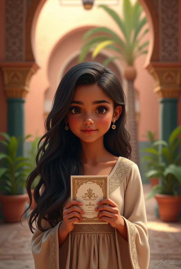 A moroccan girl holding card