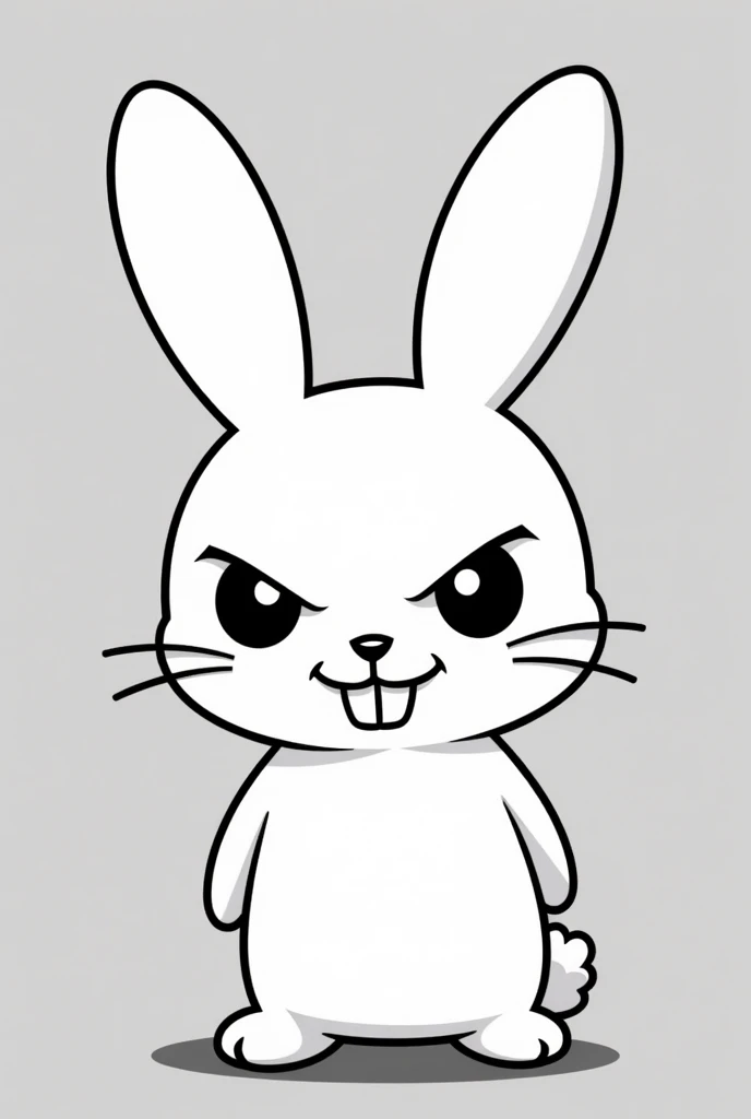 Simple line drawing of a white kawaii rabbit with an evil face for a car Instagram logo