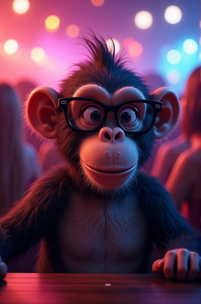 Monkey wearing glasses in club