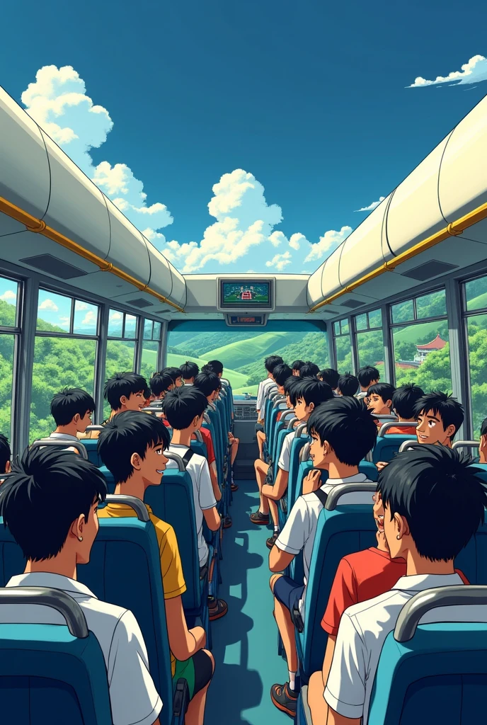 Tourist bus seats many people Japan Bus Boys in their 20s group