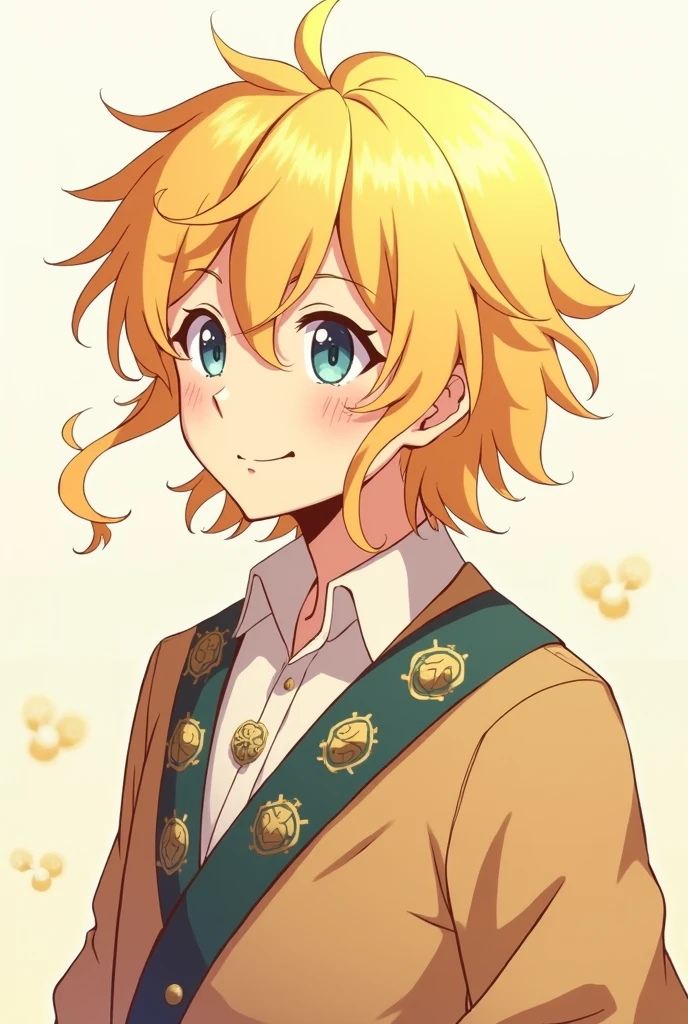 I want a somewhat tender cartoon-type drawing of Virgo Shaka from the Knights of the Zodiac with the Deeppool strap