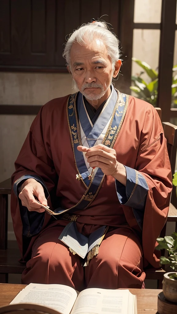 Image of a wise man teaching his student knowledge, profound morality. His face was full of wisdom and kindness., hình ảnh cậu bé thông minh, full of studiousness