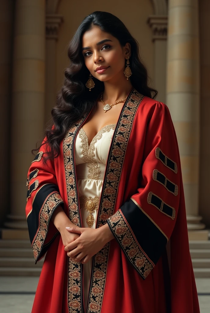  Wearing full body  Academic regalia  wealthy sri lankan average beautiful girl(look big breasts and look big  butt) 