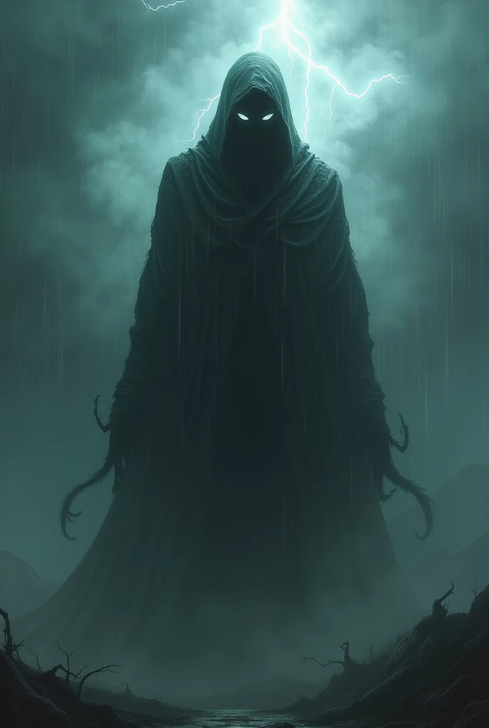 cosmic horror, a black shadow monster in a road, with tentacles, dark black, horror, dark mood, dark ambient, dark night