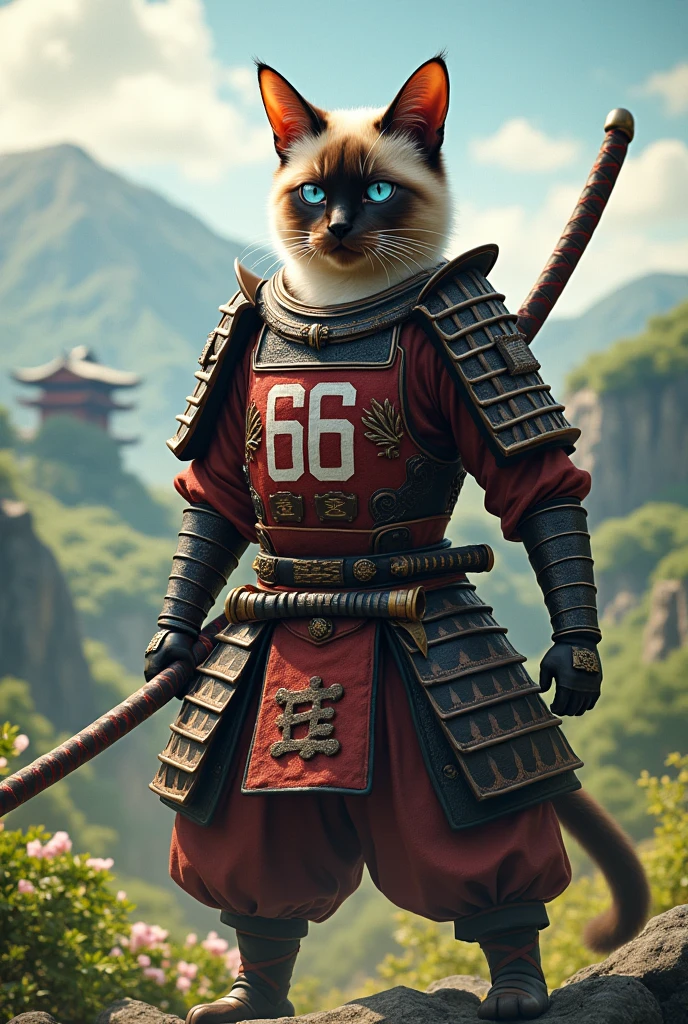 Siamese samurai cat with the largest number 66