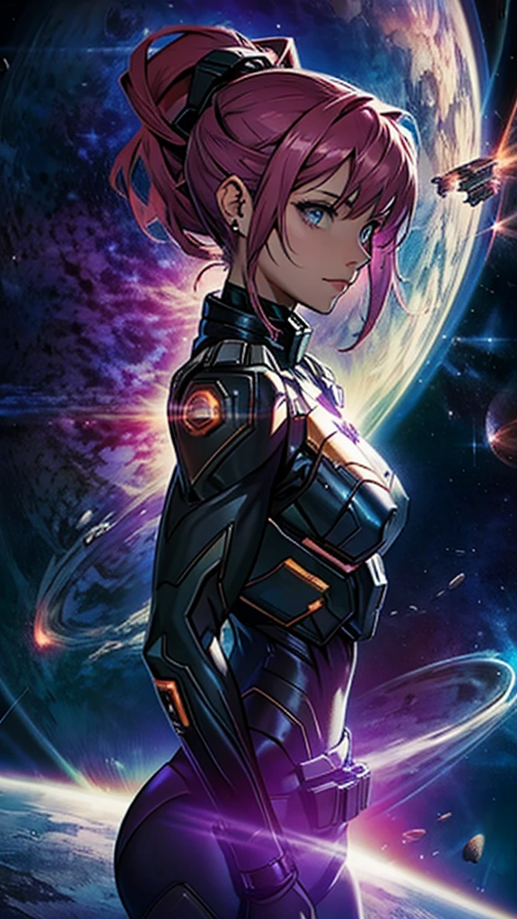 A woman in the shape of a galaxy, in the dark space