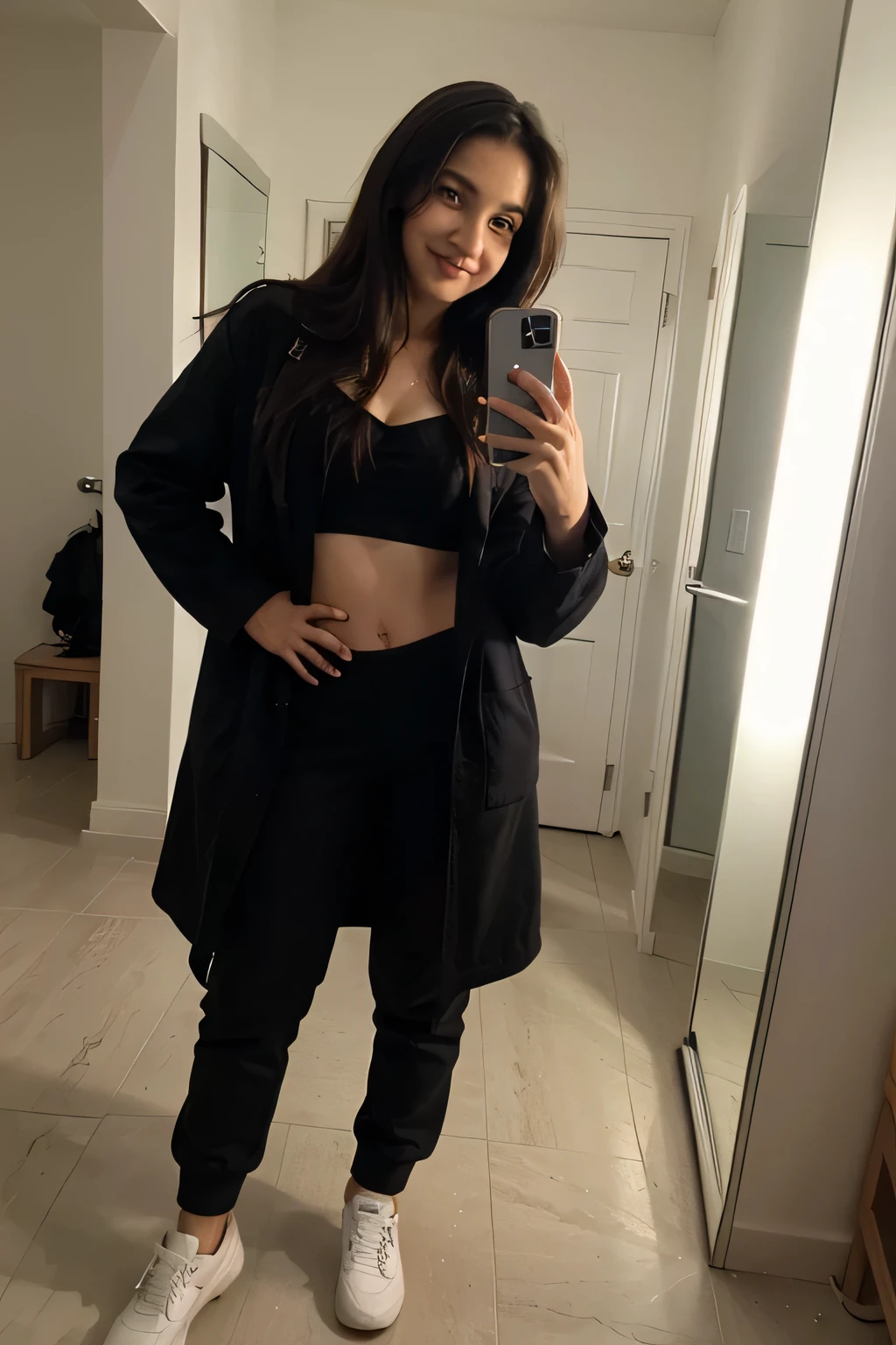 Wearing a black suit, a drunk woman took off half of her clothes