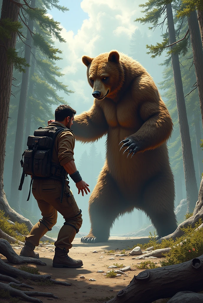a bear fighting a human