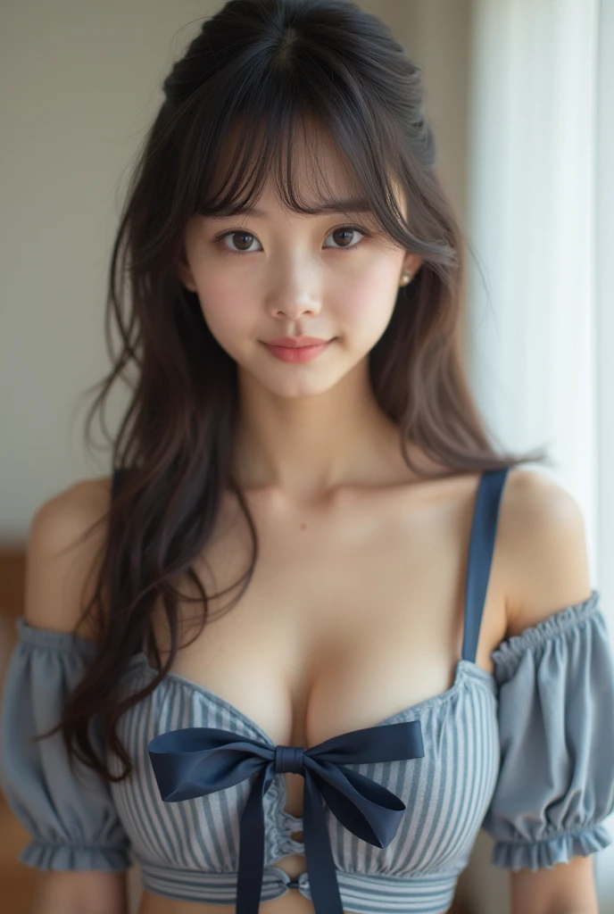 Japanese photo of a high school girl showing her nipples、The pure face of Nogizaka 46 type, braless and uniform