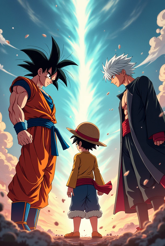 Goku com o Luffy e gojo