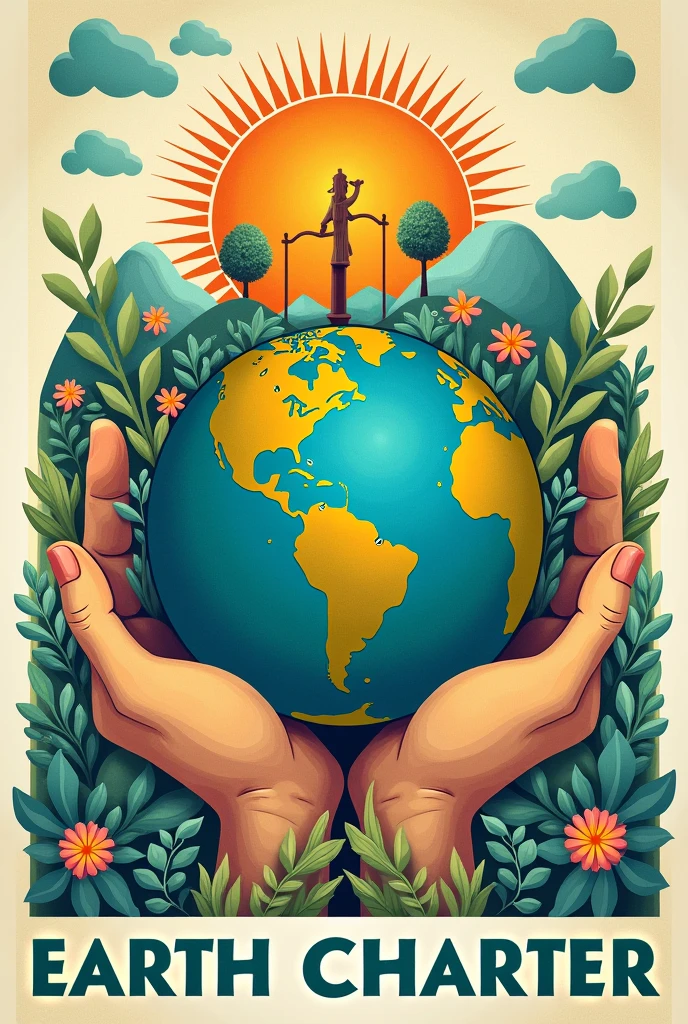 Create a poster to promote the Earth Charter based on the following text: I. Respect and care for the community of life The passage emphasizes the need to respect the Earth and all the diversity of life it harbors, recognizing that all living things are interconnected and have intrinsic value, regardless of its usefulness to humans. Affirms the importance of recognizing the inherent dignity of all human beings, valuing your intellectual potential, artistic, ethical and spiritual. Furthermore, highlights the importance of caring for the community of life with understanding, compassion and love, recognizing that the use and management of natural resources must be accompanied by a commitment to avoid harm to the environment and protect the rights of people. The passage also highlights the responsibility of using freedom, the knowledge and power acquired in order to promote the common good. In addition, advocates the construction of democratic societies that are fair, participatory, sustainable and peaceful, ensuring that everyone has their human rights and fundamental freedoms guaranteed, as well as the importance of preserving the Earth's gifts and beauty for future generations, recognizing that the actions of each generation must take into account the needs of the next, transmitting values, traditions and institutions that ensure the long-term prosperity of human and ecological communities.
II. Ecological integrity This excerpt highlights the importance of protecting and restoring the integrity of Earth's ecological systems., focusing on the conservation of biodiversity and the natural processes that sustain life. The adoption of sustainable development plans that integrate environmental conservation into all development initiatives is advocated.. This includes the creation and protection of nature reserves and marine areas to preserve ecosystems and biodiversity., beyond the recovery of endangered species. Management of resource use