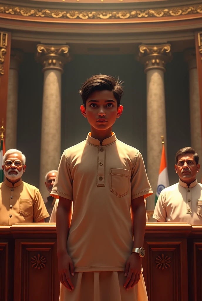 A youth leader giving a speech in front of Narendra Modi Amit Shah Atal Bihari Vajpayee in Indian Parliament