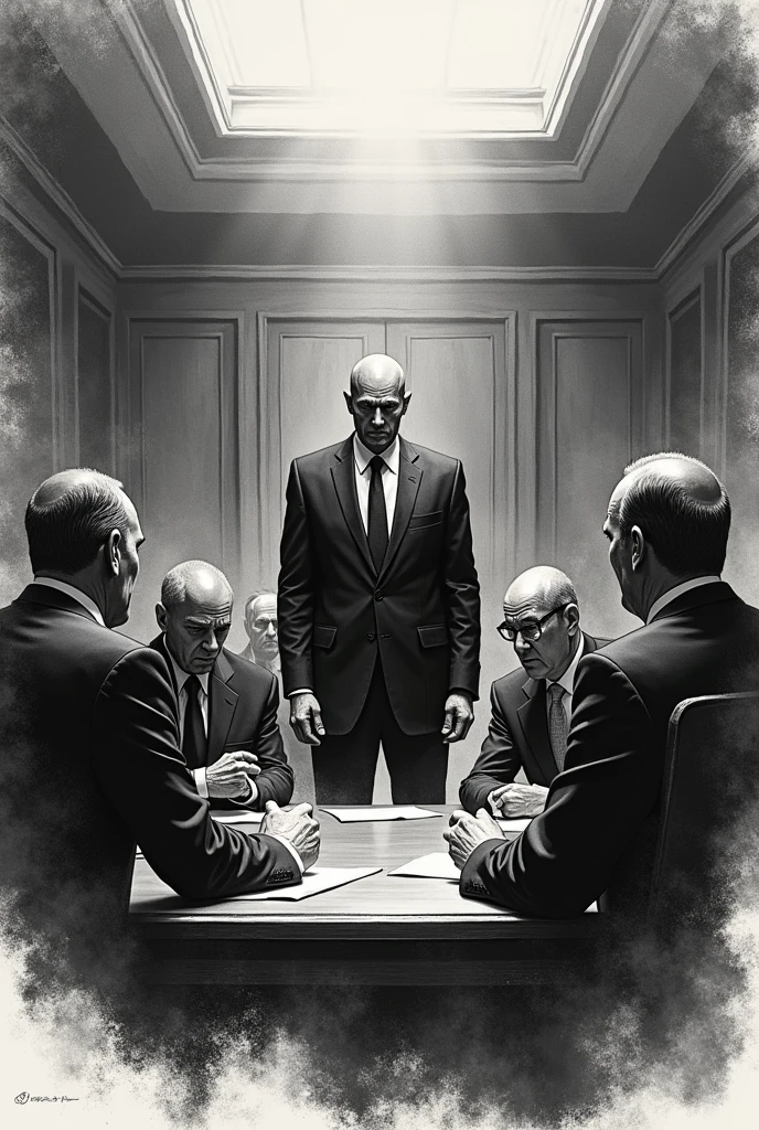 The prosecutor confronts corrupt senior officials in a tense meeting in drawing format 