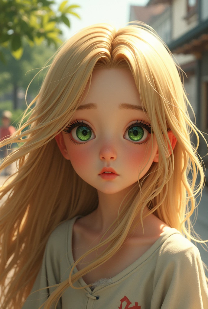 girl half japanese half american with green eyes and blonde hair