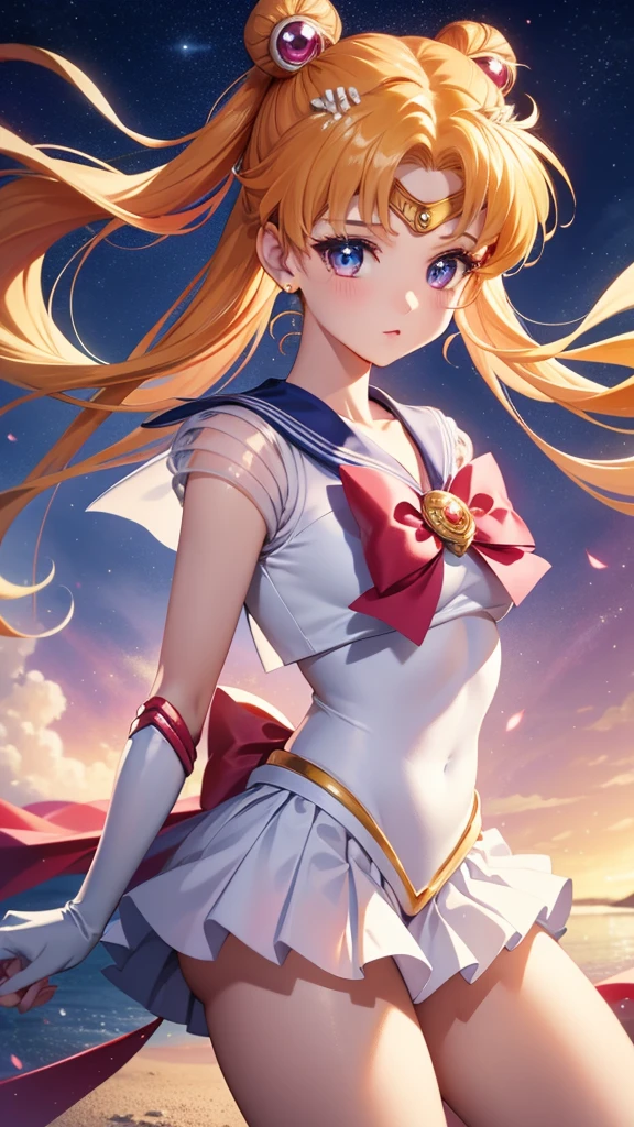 Stable divergence style, Create captivating and fascinating artwork "Sailor Moon", Iconic characters appear in dynamic poses. Highlight your unique hairstyle, Bright costumes, And expressive eyes. Surround with a celestial background, capturing the magical essence of the Sailor Moon universe.