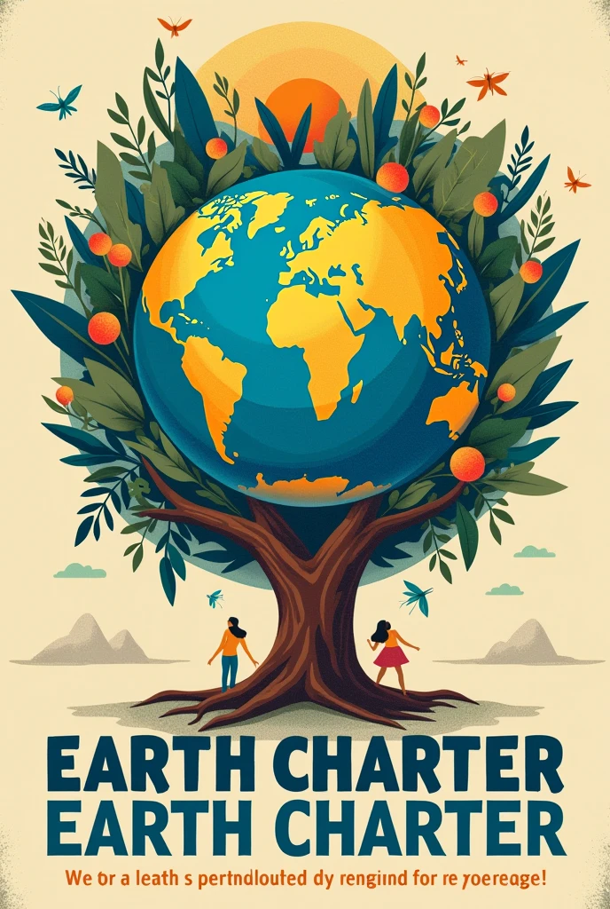 Create a poster to promote the Earth Charter based on the following text: I. Respect and care for the community of life The passage emphasizes the need to respect the Earth and all the diversity of life it harbors, recognizing that all living things are interconnected and have intrinsic value, regardless of its usefulness to humans. Affirms the importance of recognizing the inherent dignity of all human beings, valuing your intellectual potential, artistic, ethical and spiritual. Furthermore, highlights the importance of caring for the community of life with understanding, compassion and love, recognizing that the use and management of natural resources must be accompanied by a commitment to avoid harm to the environment and protect the rights of people. The passage also highlights the responsibility of using freedom, the knowledge and power acquired in order to promote the common good. In addition, advocates the construction of democratic societies that are fair, participatory, sustainable and peaceful, ensuring that everyone has their human rights and fundamental freedoms guaranteed, as well as the importance of preserving the Earth's gifts and beauty for future generations, recognizing that the actions of each generation must take into account the needs of the next, transmitting values, traditions and institutions that ensure the long-term prosperity of human and ecological communities.
II. Ecological integrity This excerpt highlights the importance of protecting and restoring the integrity of Earth's ecological systems., focusing on the conservation of biodiversity and the natural processes that sustain life. The adoption of sustainable development plans that integrate environmental conservation into all development initiatives is advocated.. This includes the creation and protection of nature reserves and marine areas to preserve ecosystems and biodiversity., beyond the recovery of endangered species. Management of resource use