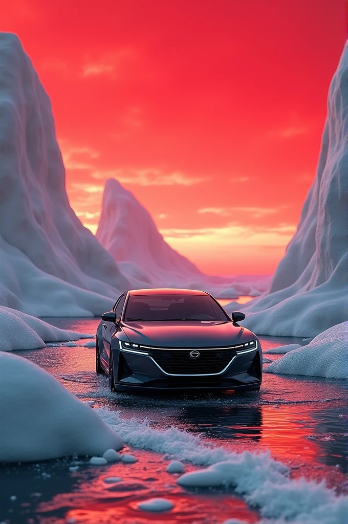 Altroz car between red sky foam and stones
