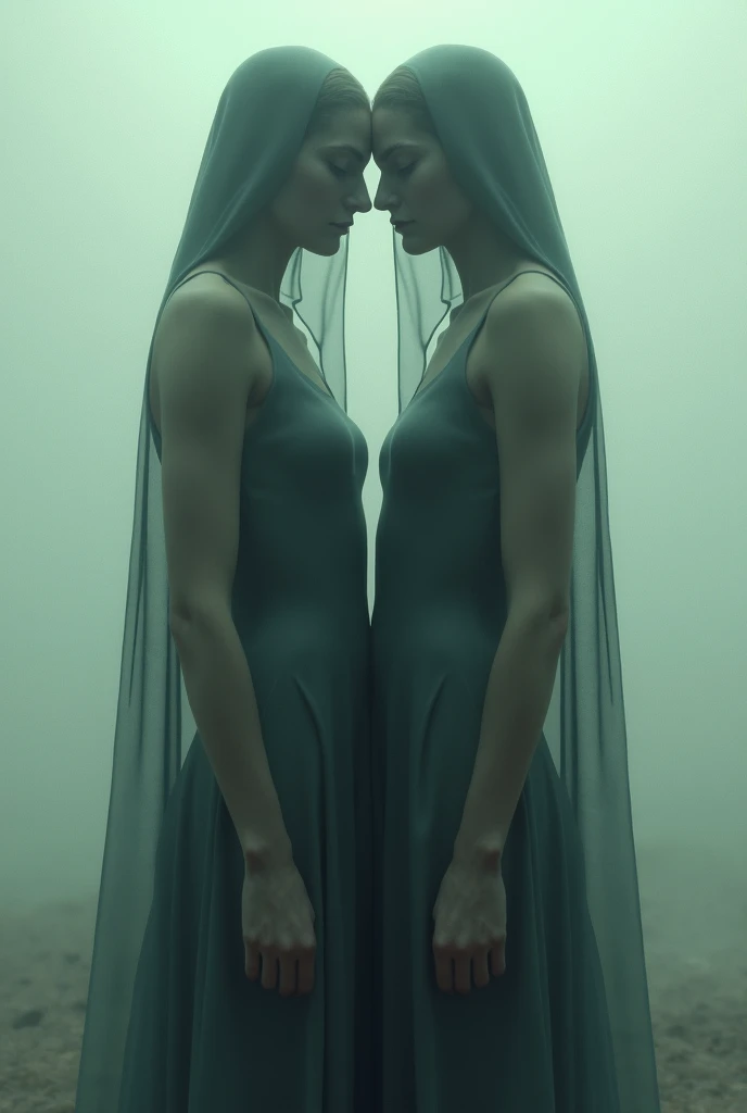 Twin women with hidden face