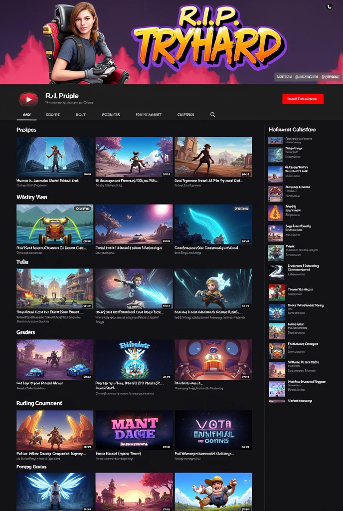 create a youtube profile for a gamer who say R.I.P Tryhard
