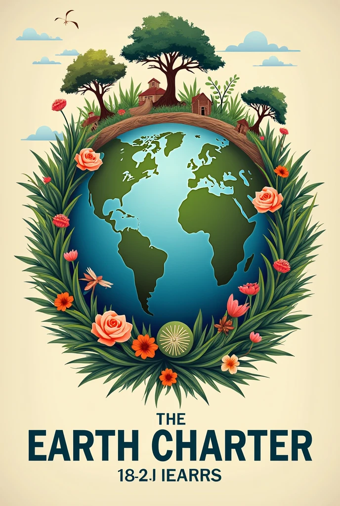 Create a poster to promote the Earth Charter based on the following text: I. Respect and care for the community of life The passage emphasizes the need to respect the Earth and all the diversity of life it harbors, recognizing that all living things are interconnected and have intrinsic value, regardless of its usefulness to humans. Affirms the importance of recognizing the inherent dignity of all human beings, valuing your intellectual potential, artistic, ethical and spiritual. Furthermore, highlights the importance of caring for the community of life with understanding, compassion and love, recognizing that the use and management of natural resources must be accompanied by a commitment to avoid harm to the environment and protect the rights of people. The passage also highlights the responsibility of using freedom, the knowledge and power acquired in order to promote the common good. In addition, advocates the construction of democratic societies that are fair, participatory, sustainable and peaceful, ensuring that everyone has their human rights and fundamental freedoms guaranteed, as well as the importance of preserving the Earth&#39;s gifts and beauty for future generations, recognizing that the actions of each generation must take into account the needs of the next, transmitting values, traditions and institutions that ensure the long-term prosperity of human and ecological communities. 

II. Ecological integrity This excerpt highlights the importance of protecting and restoring the integrity of Earth&#39;s ecological systems., focusing on the conservation of biodiversity and the natural processes that sustain life. The adoption of sustainable development plans that integrate environmental conservation into all development initiatives is advocated.. This includes the creation and protection of nature reserves and marine areas to preserve ecosystems and biodiversity., beyond the recovery of endangered species. Management of resource use