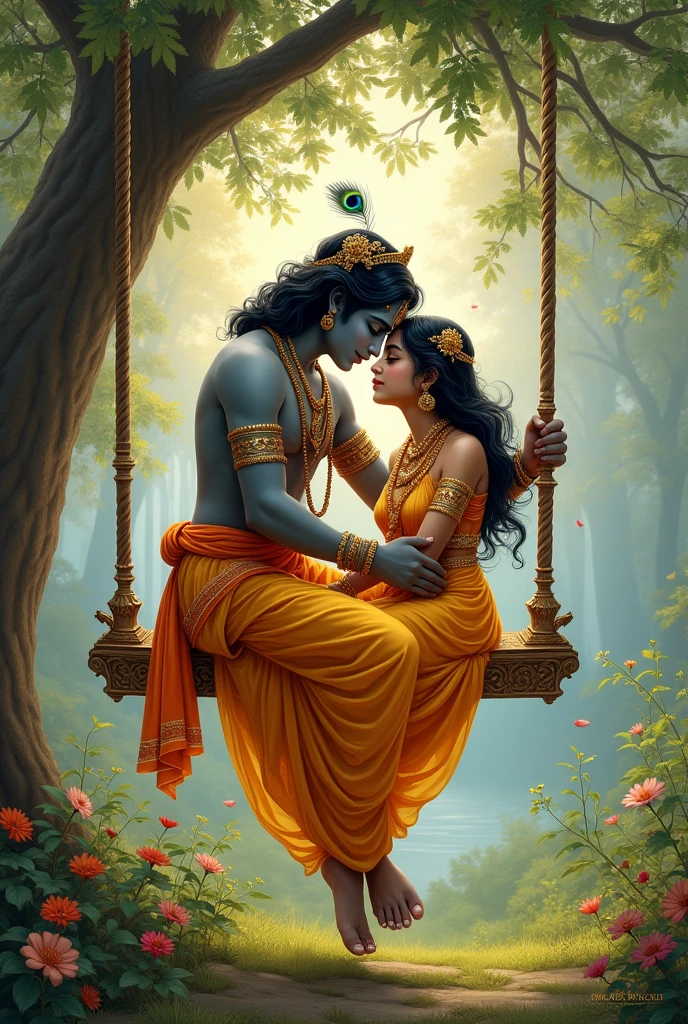 Krishna and Radha swinging