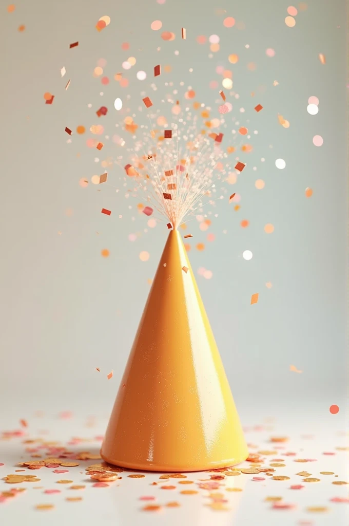 A small, cone-shaped party popper, tilted slightly upward as if it’s just been activated.