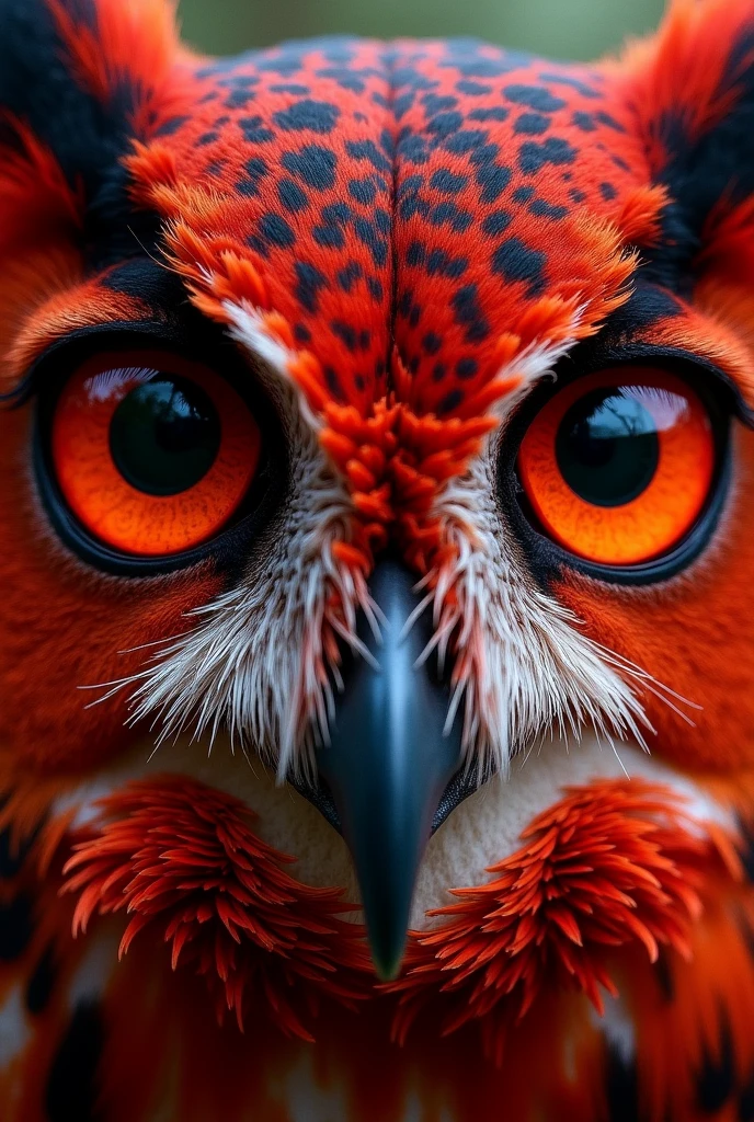 High resolution red owl eyes divided into 4 parts