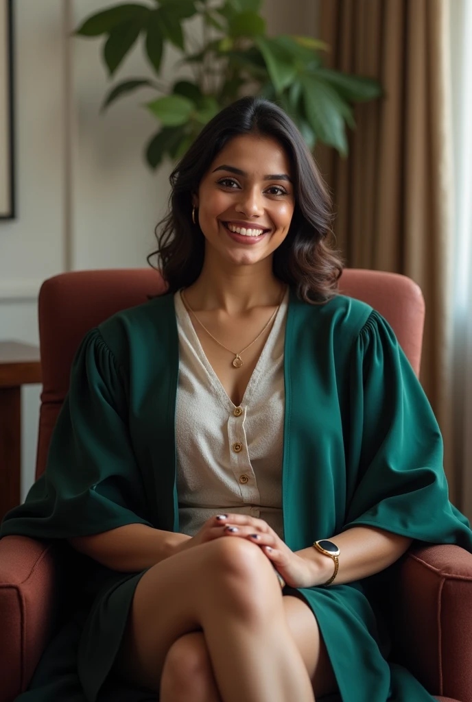  Wearing Academic regalia average wealthy sri lankan good beautiful girl(hot big breasts and butt) sit in chair 