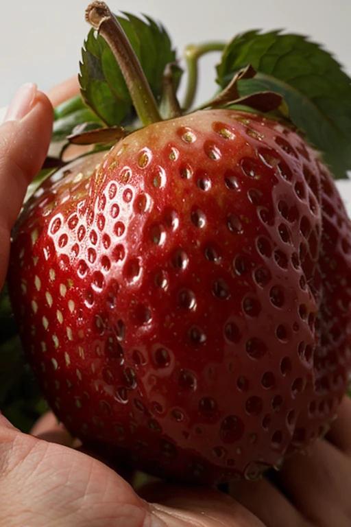 Take a detailed, realistic photo of a red strawberry.