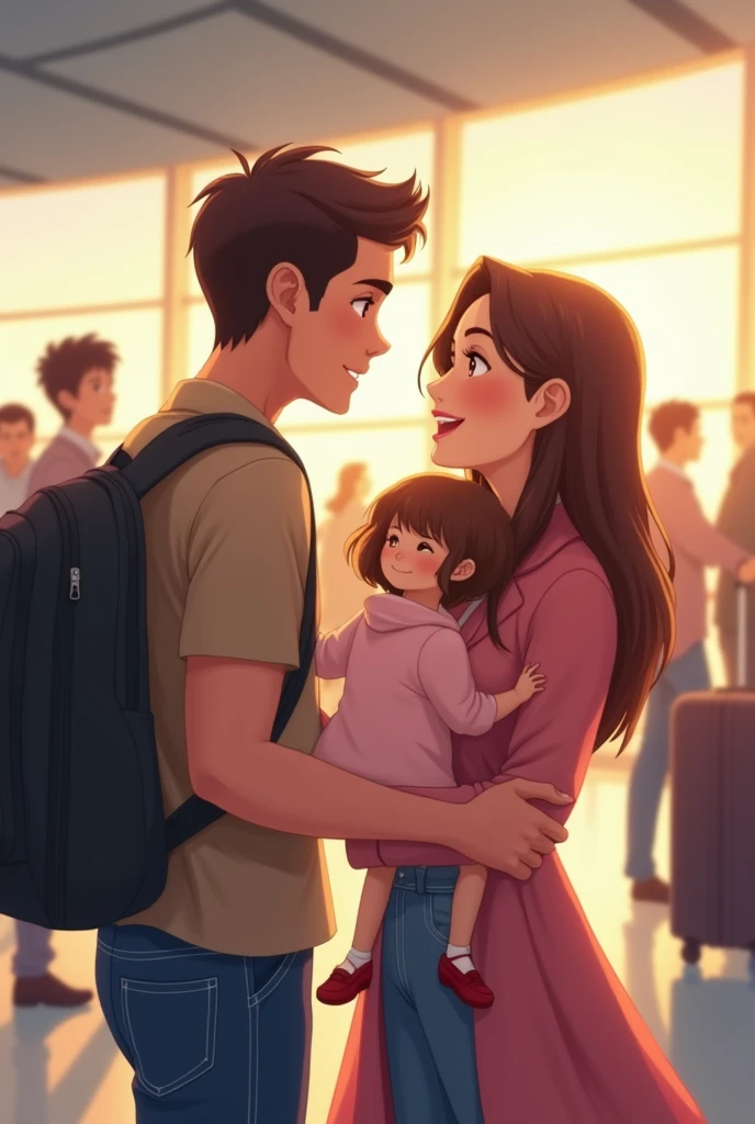 I'm picking you up at the airport you my wife our little pink child with us the child