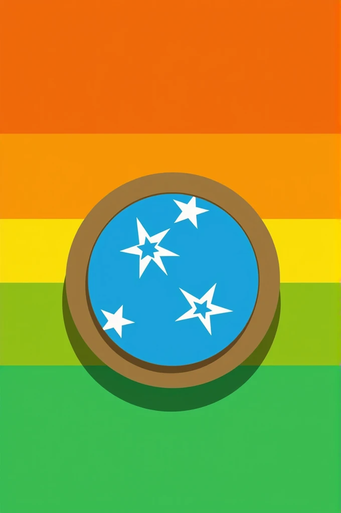 3 horizontal stripes: yellow above, brown in the center and green below. In the center of the brown band, there is a blue sphere with 3 white stars, arranged in a triangle, equidistant from each other.