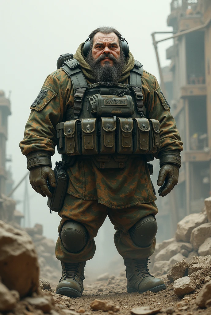 Dwarf man with fish eyes, with army tactical clothing