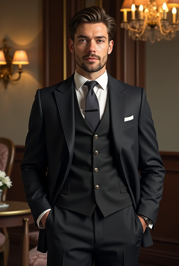 Make a man 2, with medium hair, with 1,80 tall, white and rich