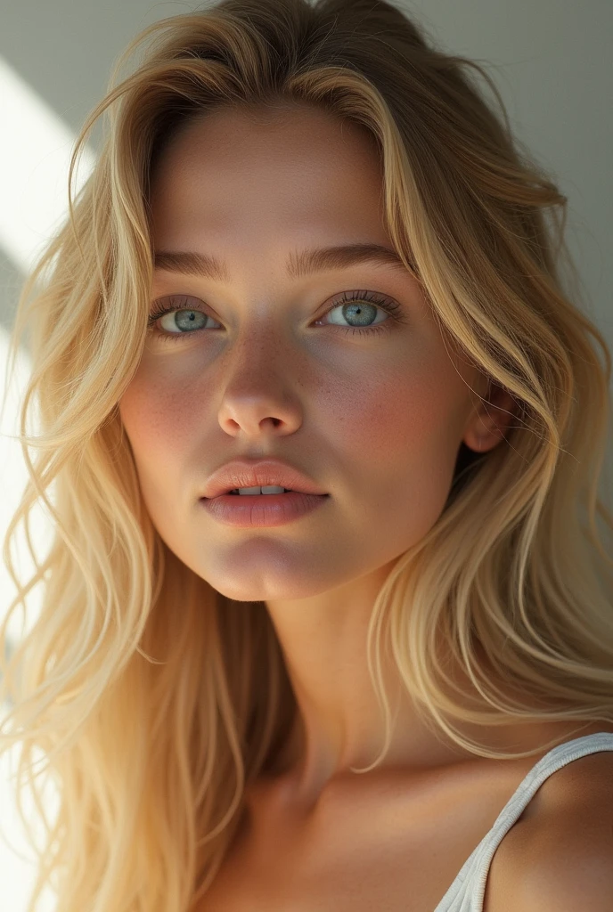 A blond young woman 
