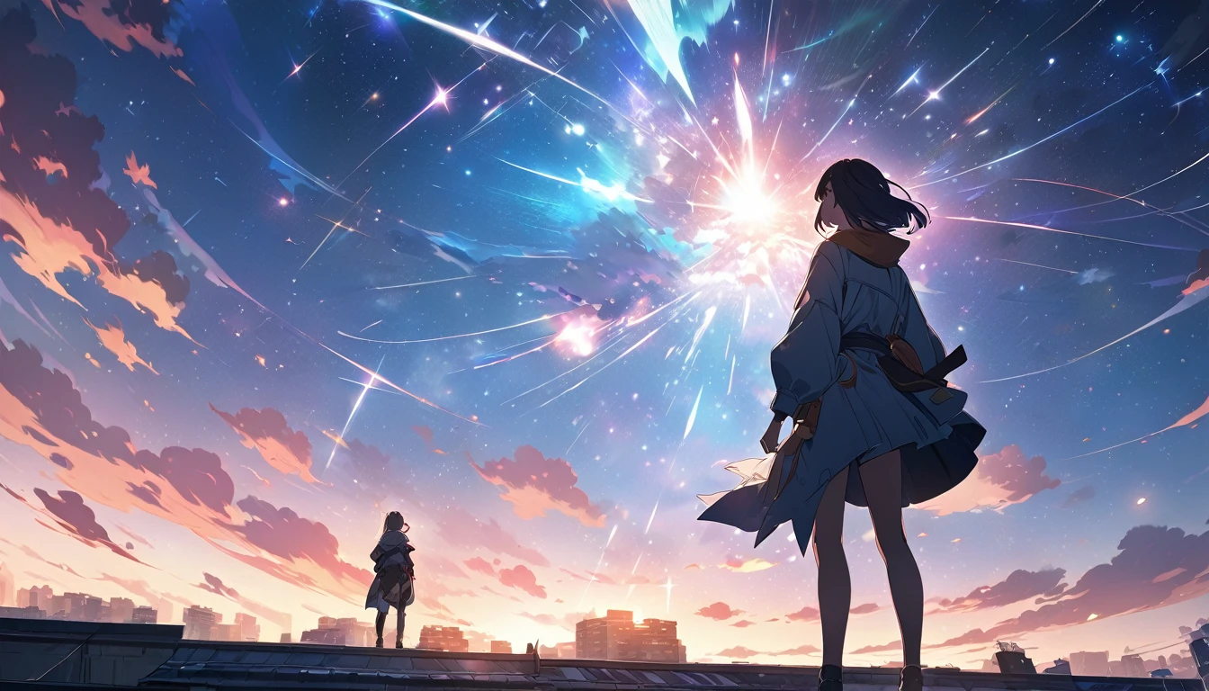 An anime character standing on a rooftop gazing at the stars, Anime Wallpaper 4k, Anime Wallpaper 4 k, 4k Anime Wallpaper, Anime Art Wallpapers 8K, anime art wallpaper 4k, anime art wallpaper 4k, Anime Style 4k, Makoto Shinkai Cyril Rolland, 4K Manga Wallpapers, Anime Wallpaper, Awesome Wallpapers, shooting star