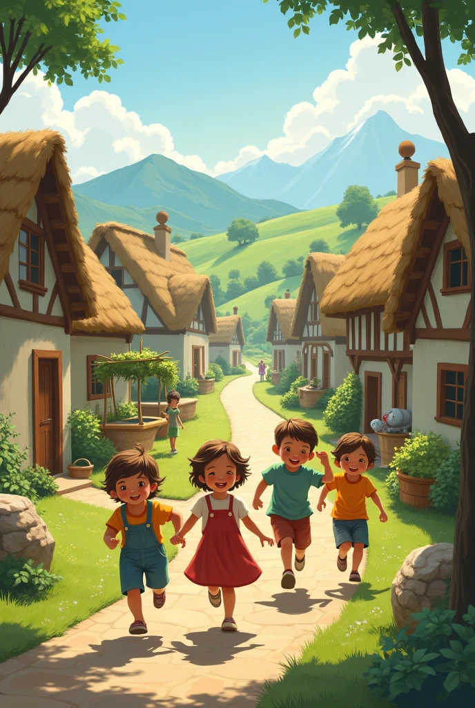 A small village with children playing with city children