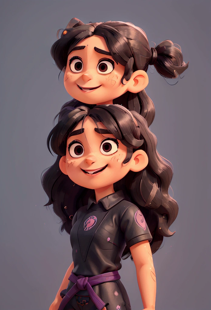 a young girl with black hair smiling, jiu jitsu practitioner, playful, beautiful detailed eyes, beautiful detailed lips, extremely detailed face, long eyelashes, dynamic action pose, athletic, physically fit, strong, powerful, determined, dramatic lighting, cinematic, vibrant colors, digital art, photorealistic, masterpiece