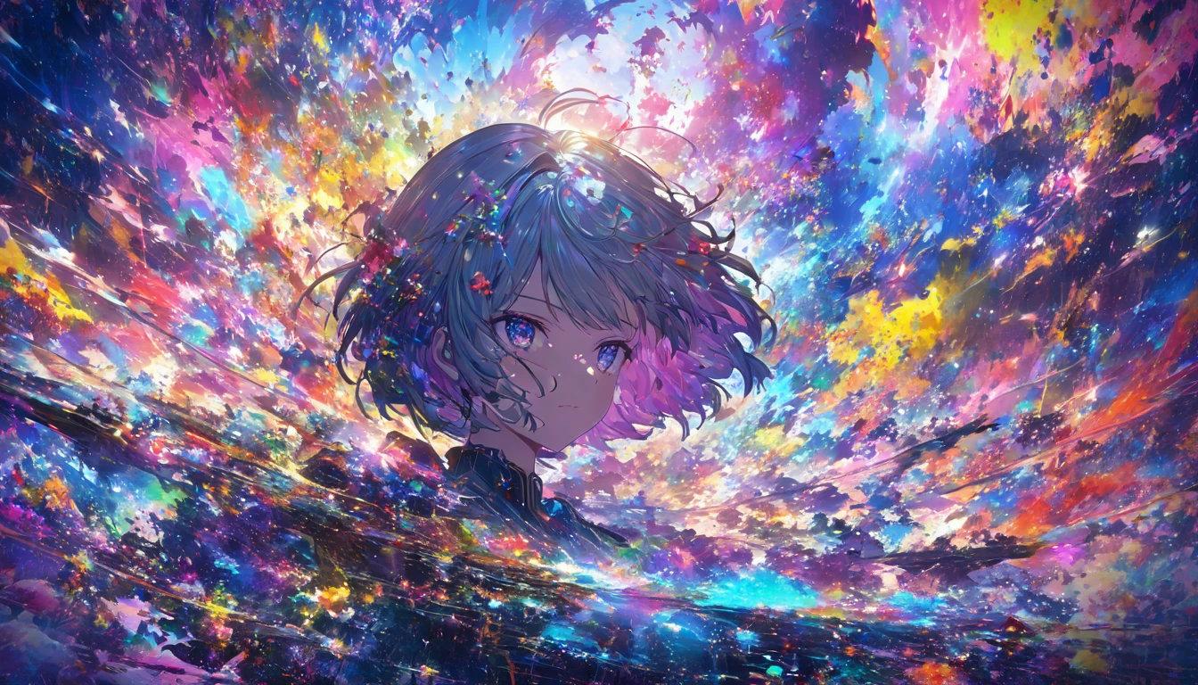 Close-up of a person holding a sword in front of a colorful background, anime art wallpaper 4k, anime art wallpaper 4k, Super colorful, anime abstract art, Dreamy psychedelic anime, Detailed anime art, Anime Style 4k, Anime Art Wallpapers 8K, Detailed digital anime art, Complex and gorgeous anime CGI style, Anime style digital art, By Yuumei