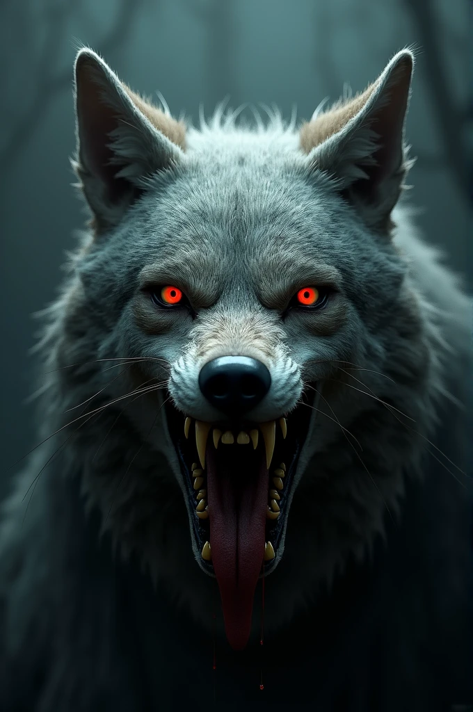 A scary dark wolf face 