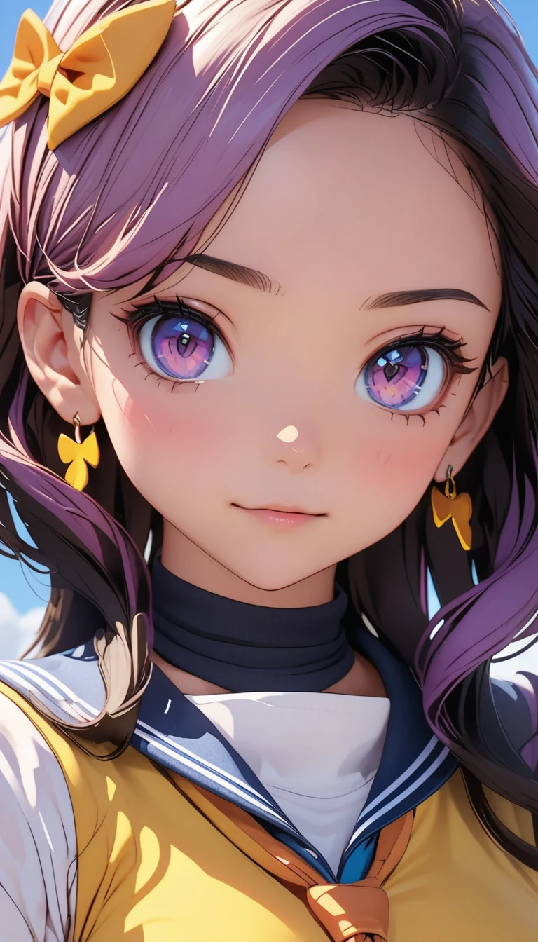Close-up of a person with purple hair and a purple tie, Stylized anime, Anime Moe Art Style, Katana Zero video game characters, anime girl of the future, Portrait Anime Astronaut Girl, Portrait of a girl in the Knights of the Zodiac, Close up of a young anime, Anime Style, With glowing purple eyes, Anime Styleに, Anime Style3D