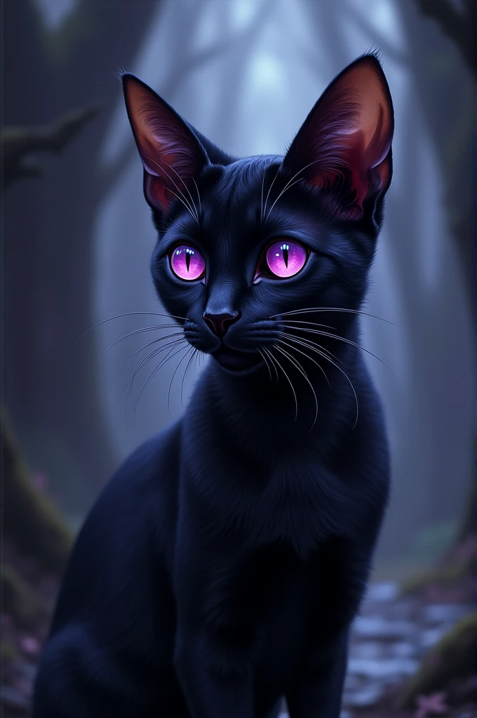 A black cat with purple eyes 